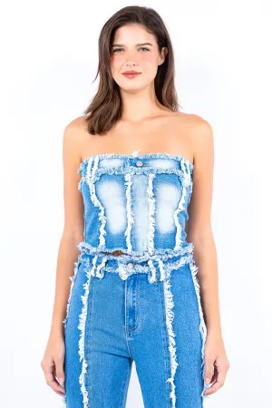 Explore More Collection - American Bazi Frayed Edge Denim Corset Top