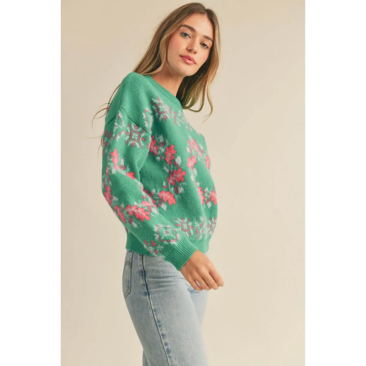 Fair Isle Wreath Knit Sweater