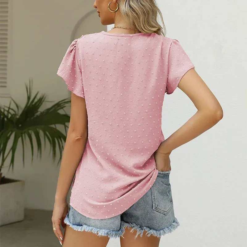 Fashion Summer Woman Lace Chiffon Elegant V Neck Blouse