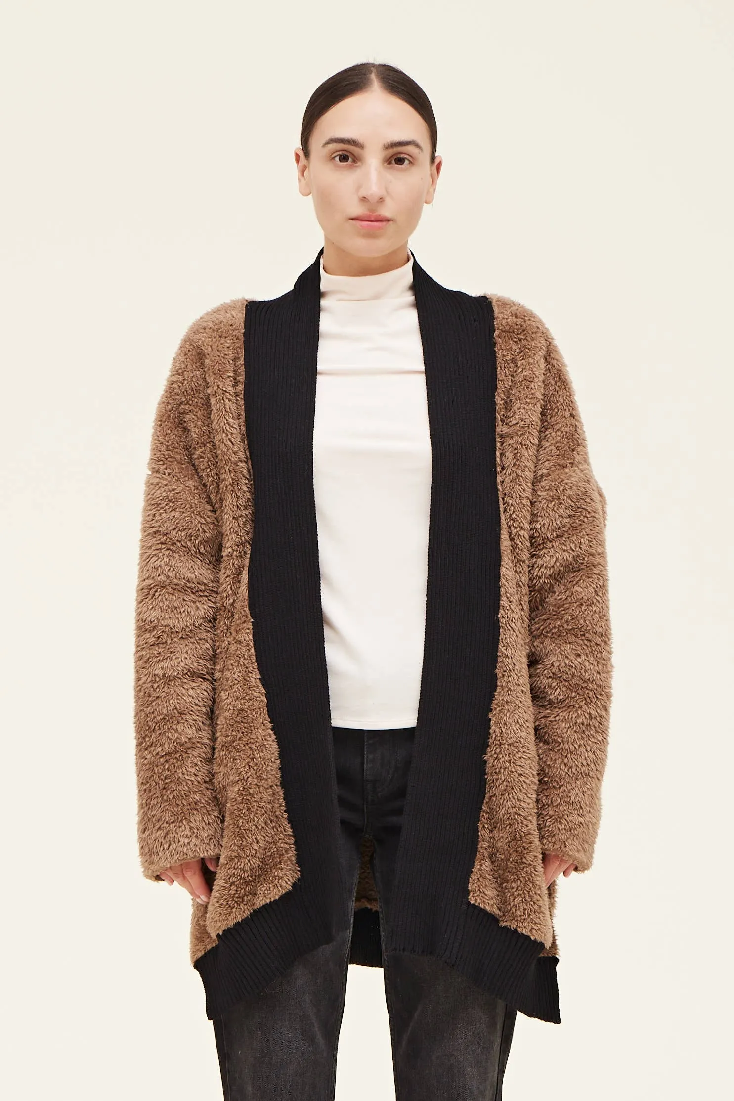 Fireside Contrast Border Fuzzy Cardigan