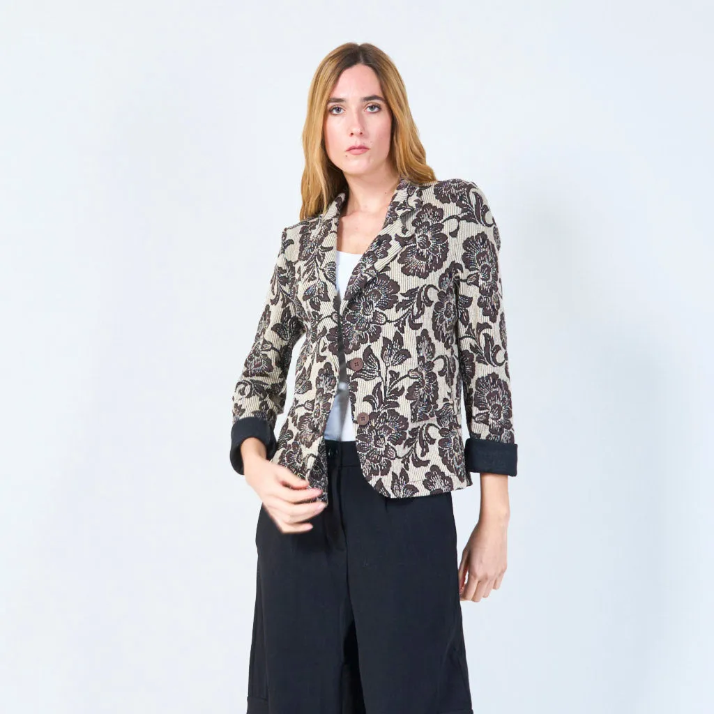 Floral patterned blazer with rolled cuffs wholesale