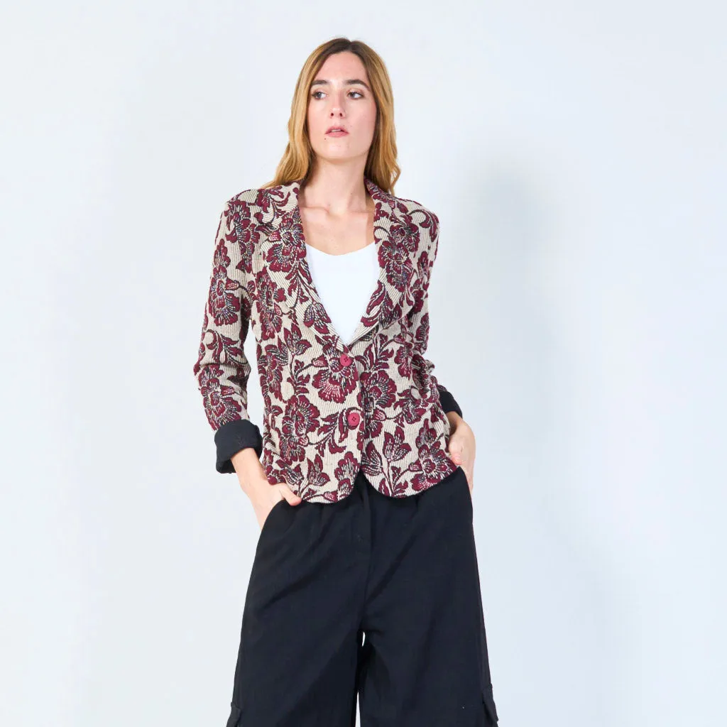 Floral patterned blazer with rolled cuffs wholesale