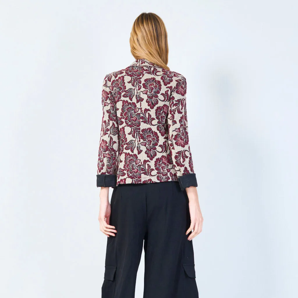 Floral patterned blazer with rolled cuffs wholesale