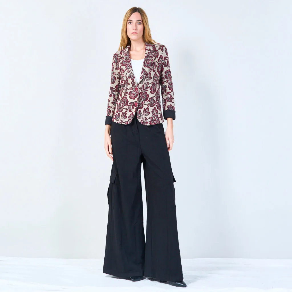 Floral patterned blazer with rolled cuffs wholesale