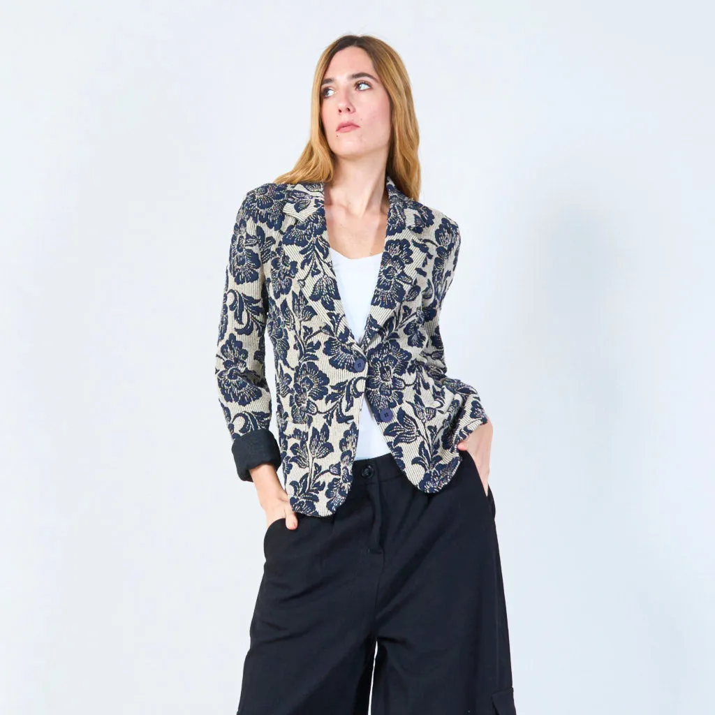 Floral patterned blazer with rolled cuffs wholesale