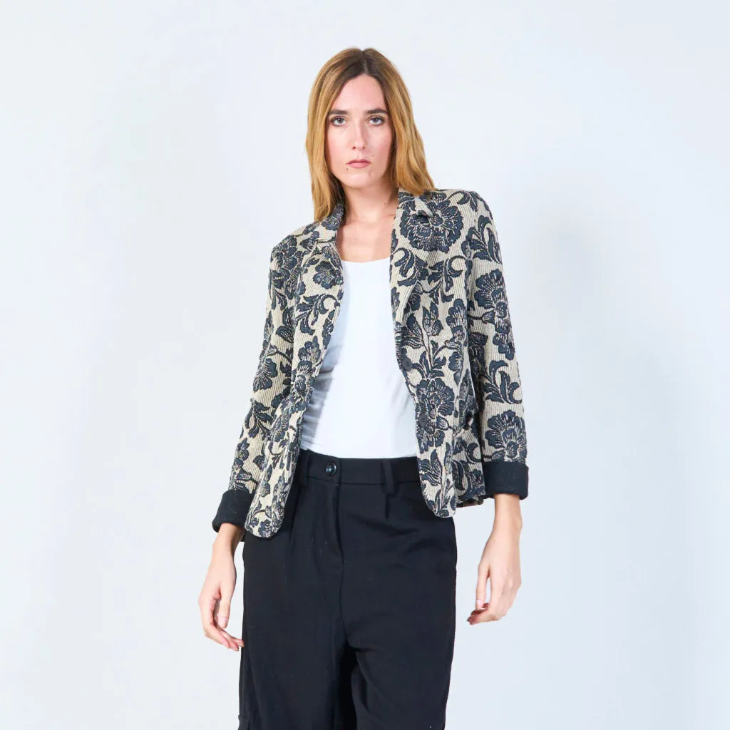 Floral patterned blazer with rolled cuffs wholesale