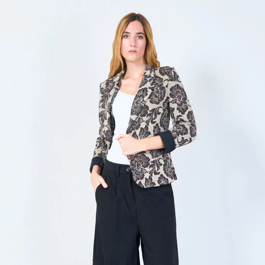 Floral patterned blazer with rolled cuffs wholesale