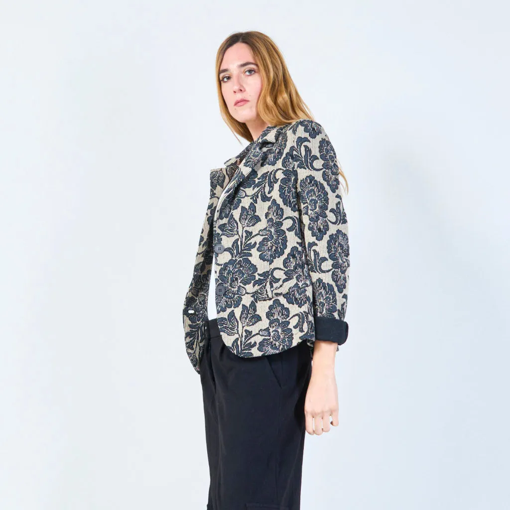 Floral patterned blazer with rolled cuffs wholesale