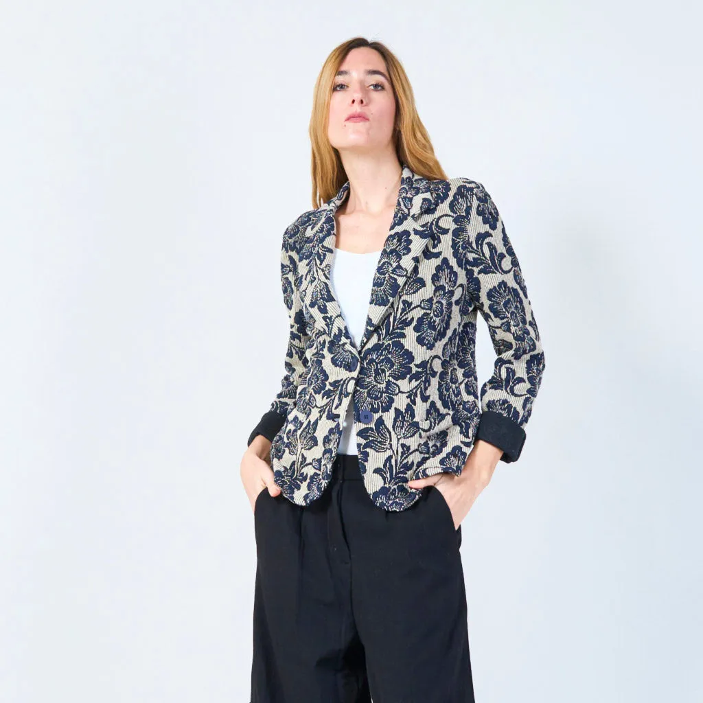 Floral patterned blazer with rolled cuffs wholesale