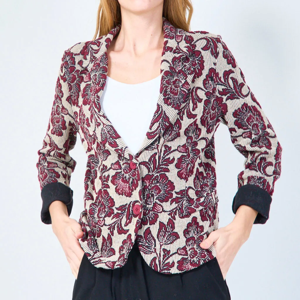 Floral patterned blazer with rolled cuffs wholesale