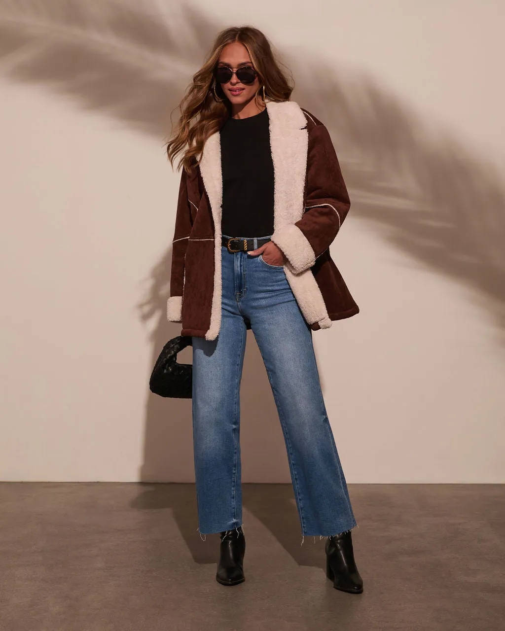 Genevieve Contrast Suede Shearling Coat