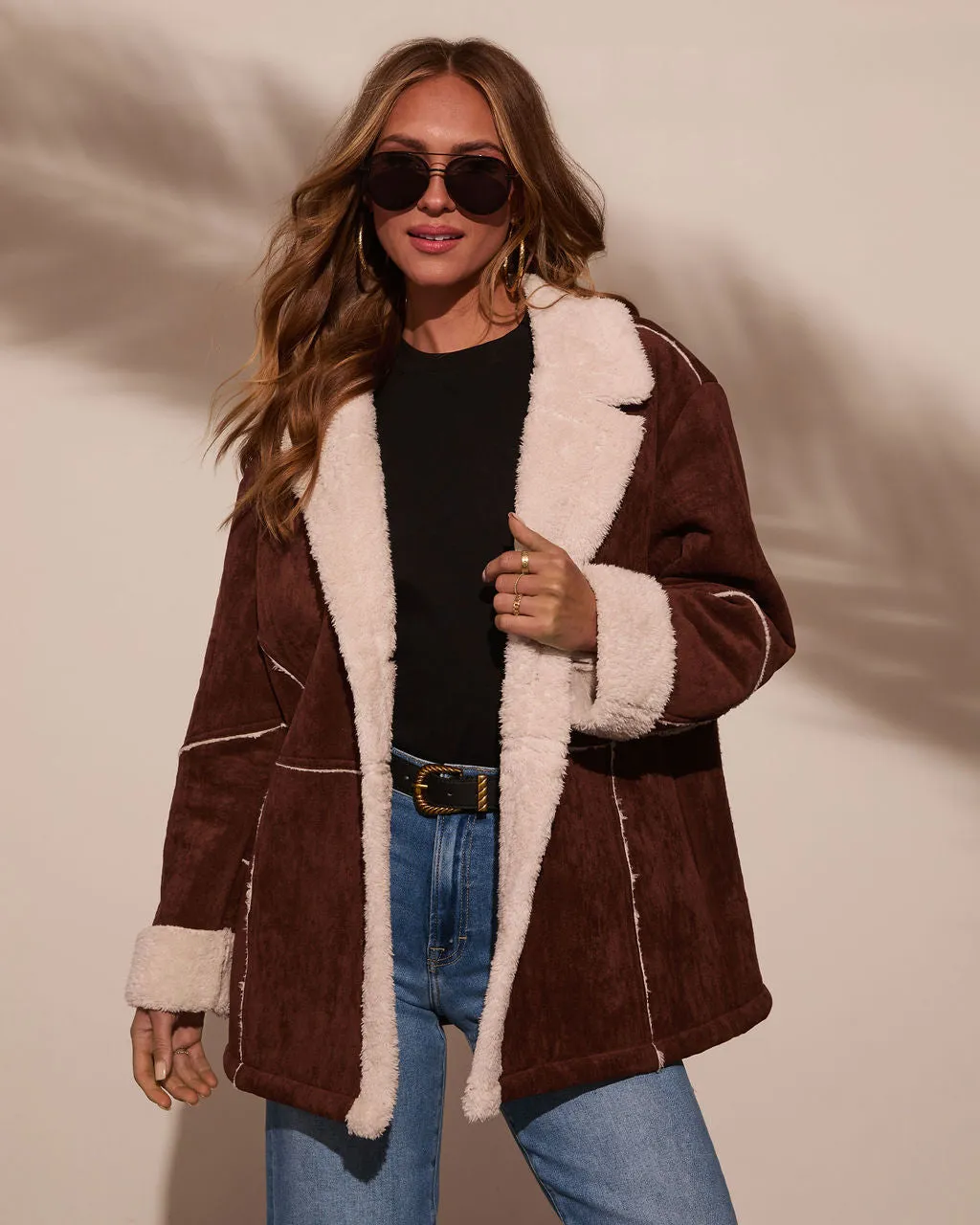 Genevieve Contrast Suede Shearling Coat