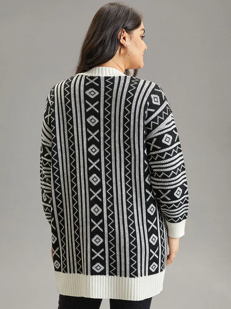 Geometric Bandana Contrast Pocket Cardigan