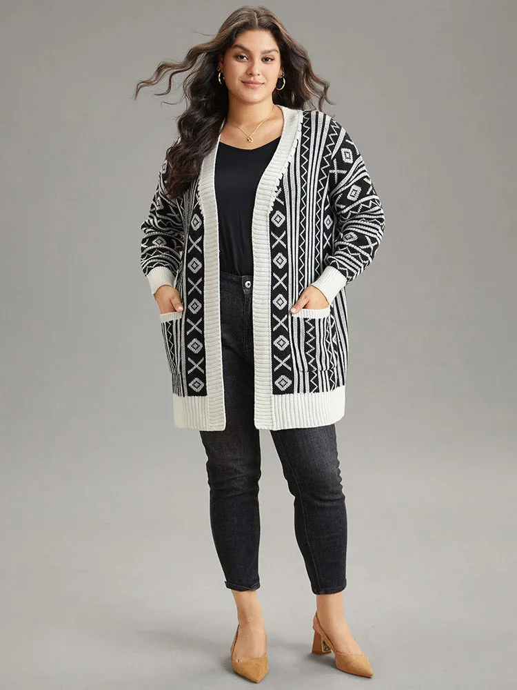 Geometric Bandana Contrast Pocket Cardigan