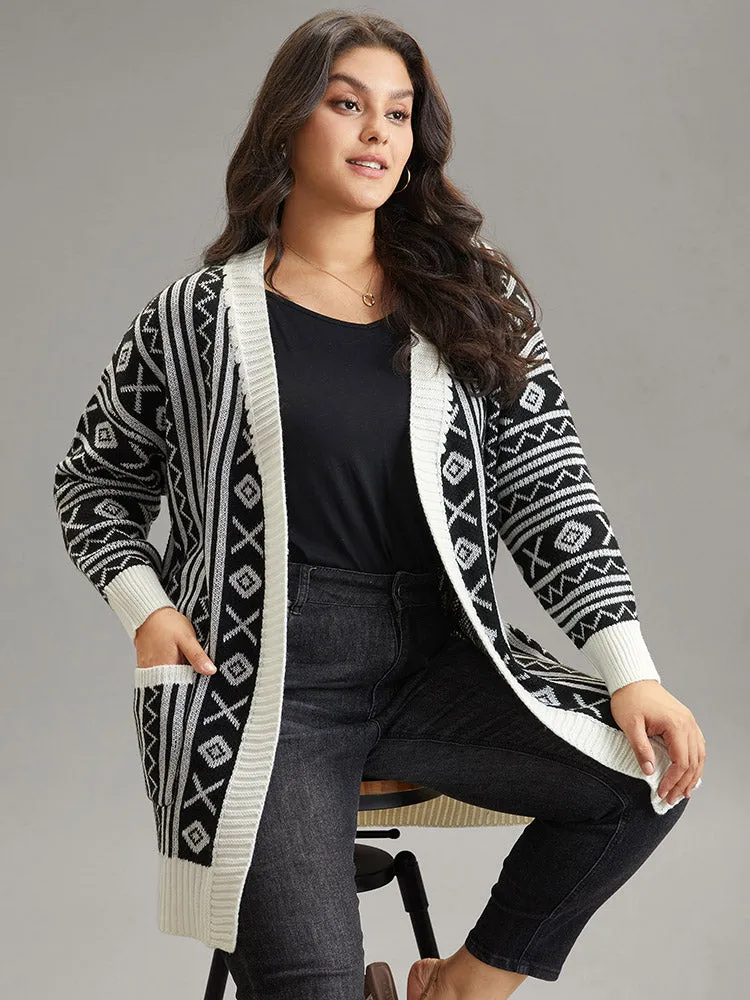 Geometric Bandana Contrast Pocket Cardigan