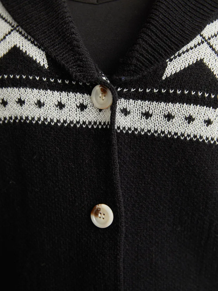 Geometric Contrast Button Through Cardigan