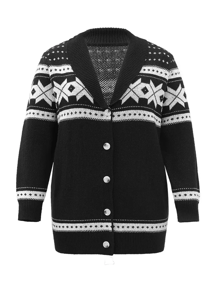 Geometric Contrast Button Through Cardigan