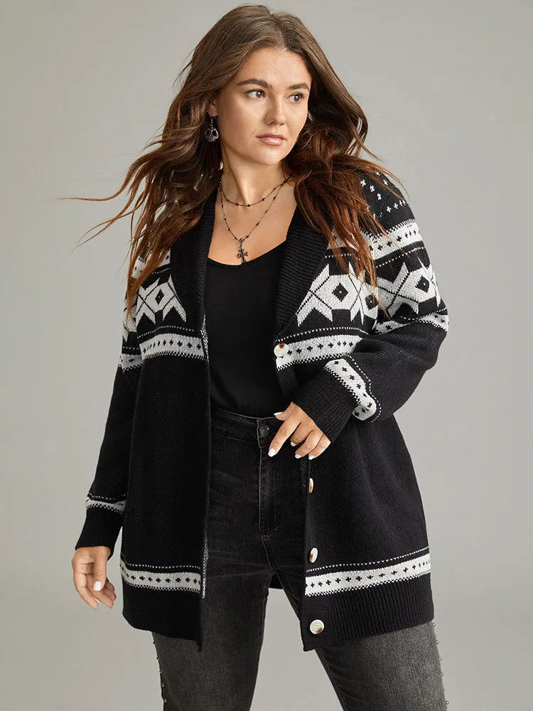 Geometric Contrast Button Through Cardigan