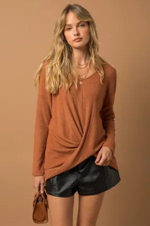 GILLI Long Sleeve V-Neck Draped Sweater Blouse