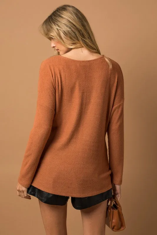 GILLI Long Sleeve V-Neck Draped Sweater Blouse