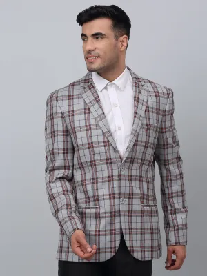 Grey Checkered Full Sleeves Formal Blazer For Men