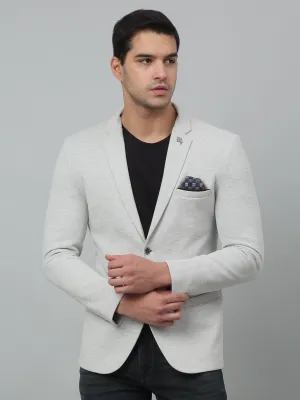 Grey Self Design Full Sleeves Casual Blazer For Men