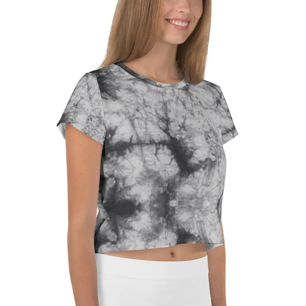 Grey Tie Dye Print Crop Tee