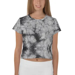 Grey Tie Dye Print Crop Tee