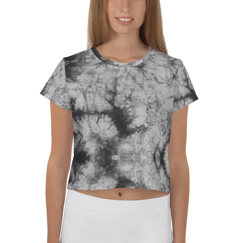 Grey Tie Dye Print Crop Tee