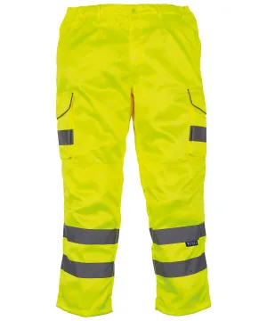 Hi-vis polycotton cargo trousers with kneepad pockets (HV018T/3M) | Yellow