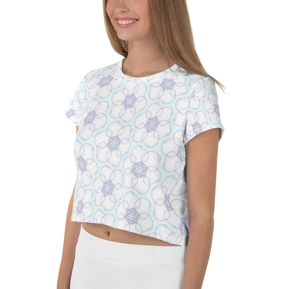 Hippy-Flower on Duck Egg Blue - AOP Crop Tee