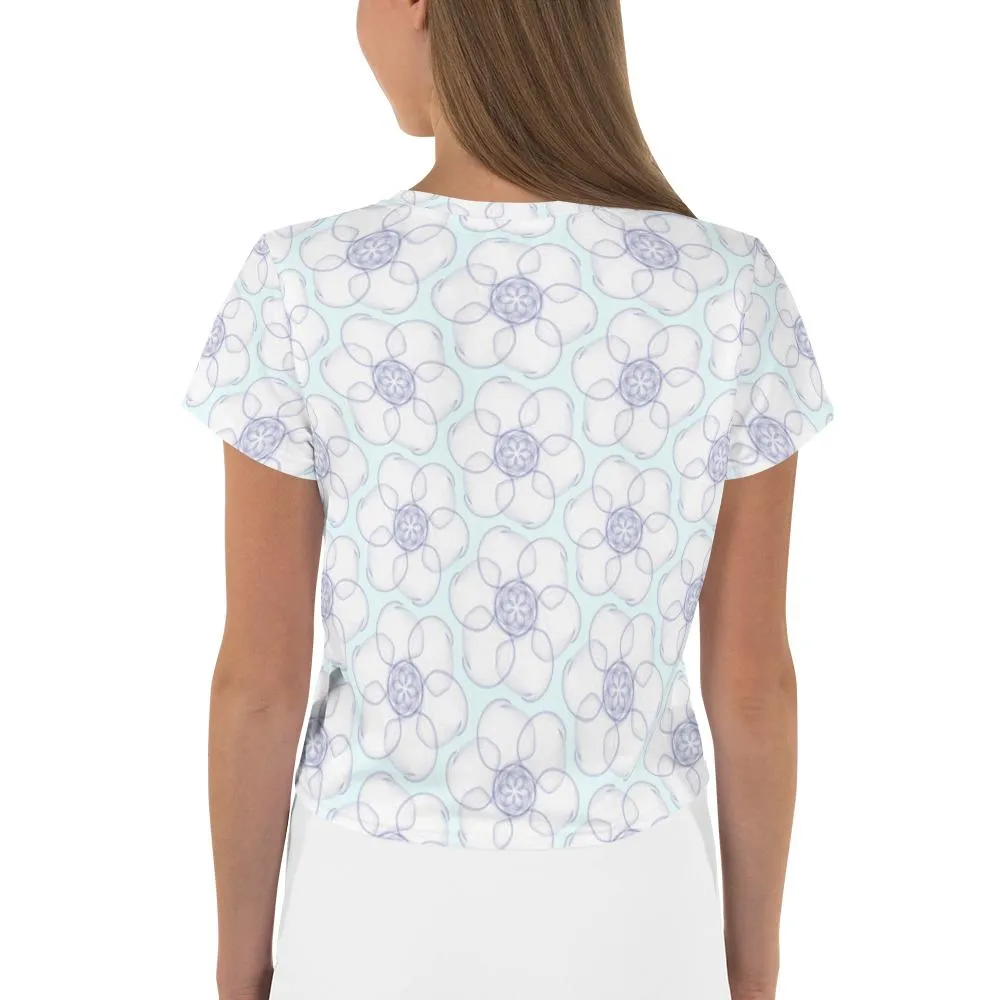 Hippy-Flower on Duck Egg Blue - AOP Crop Tee