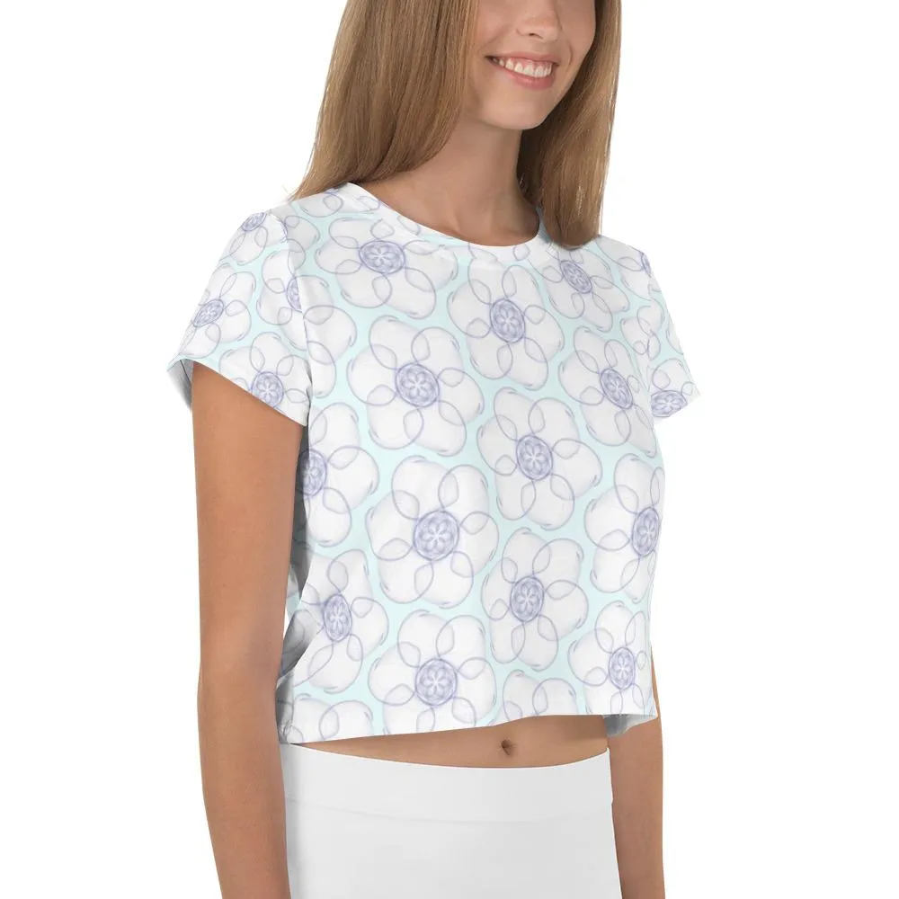 Hippy-Flower on Duck Egg Blue - AOP Crop Tee