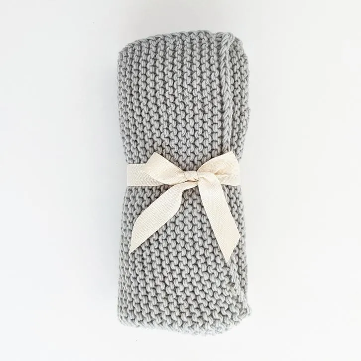 Ice Grey Garter Stitch Knit Blanket