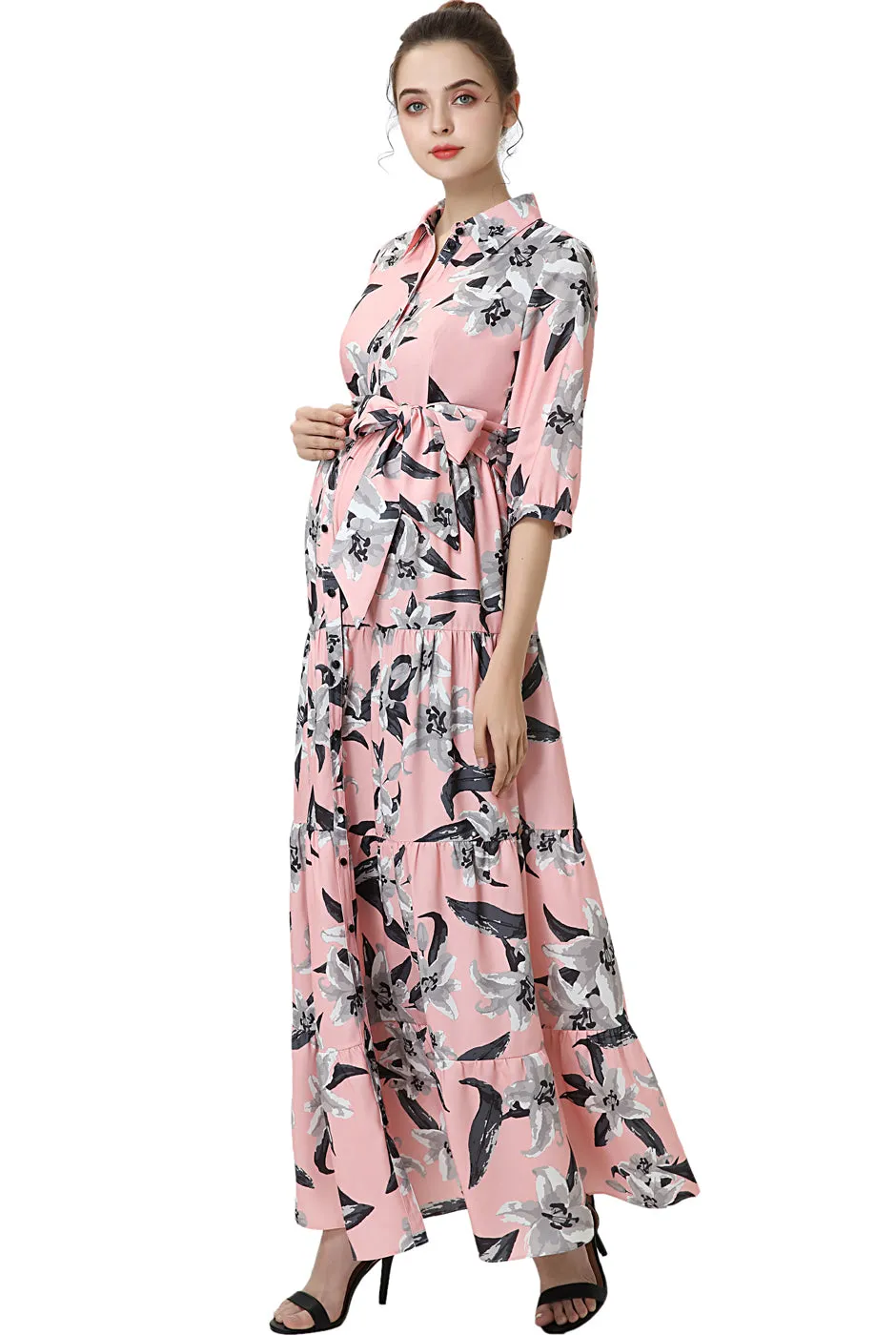 Kimi   Kai Maternity "Cora" Nursing Maxi Shirt Dress