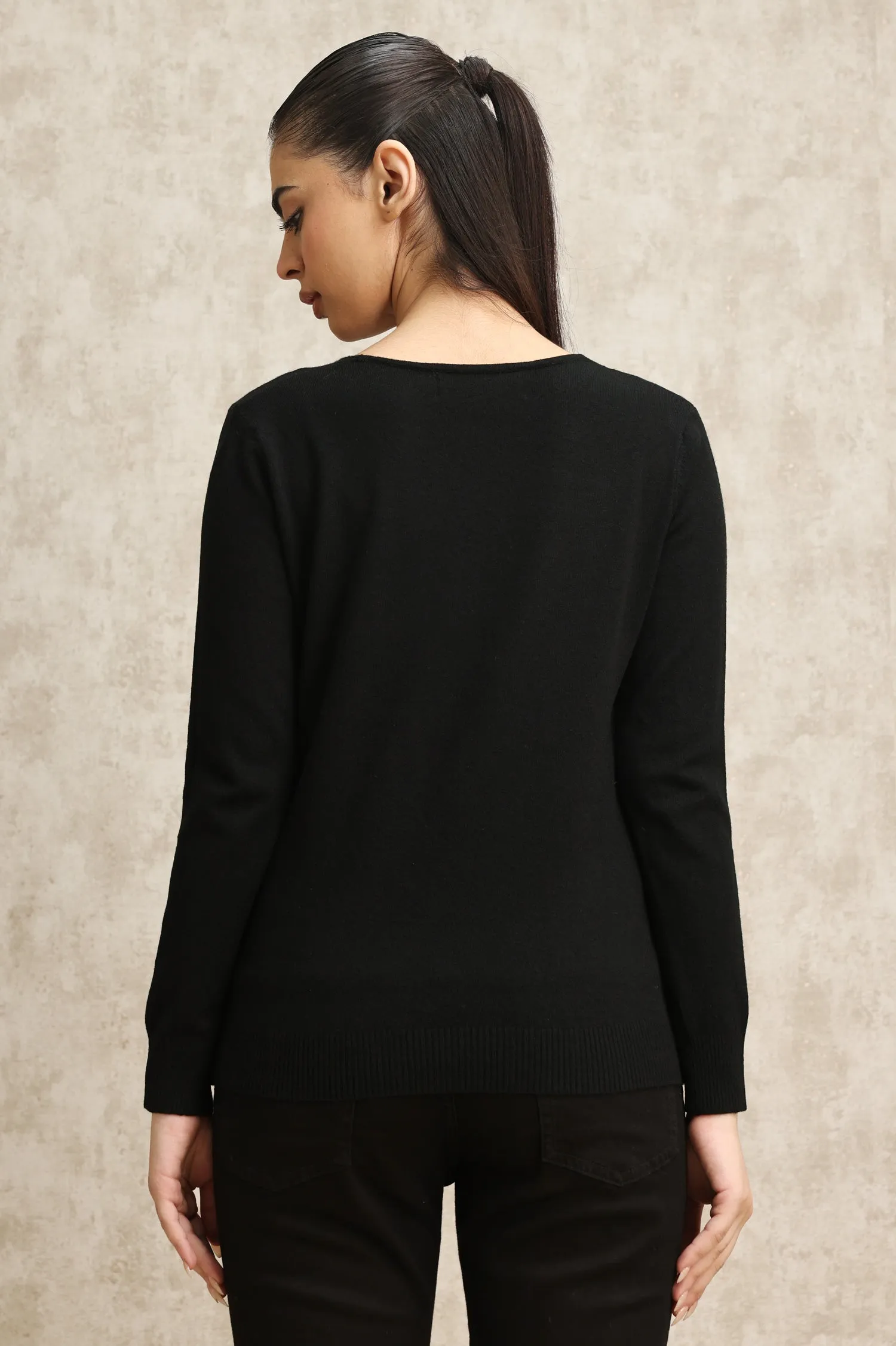 KNIT V-NECK SWEATER-BLACK