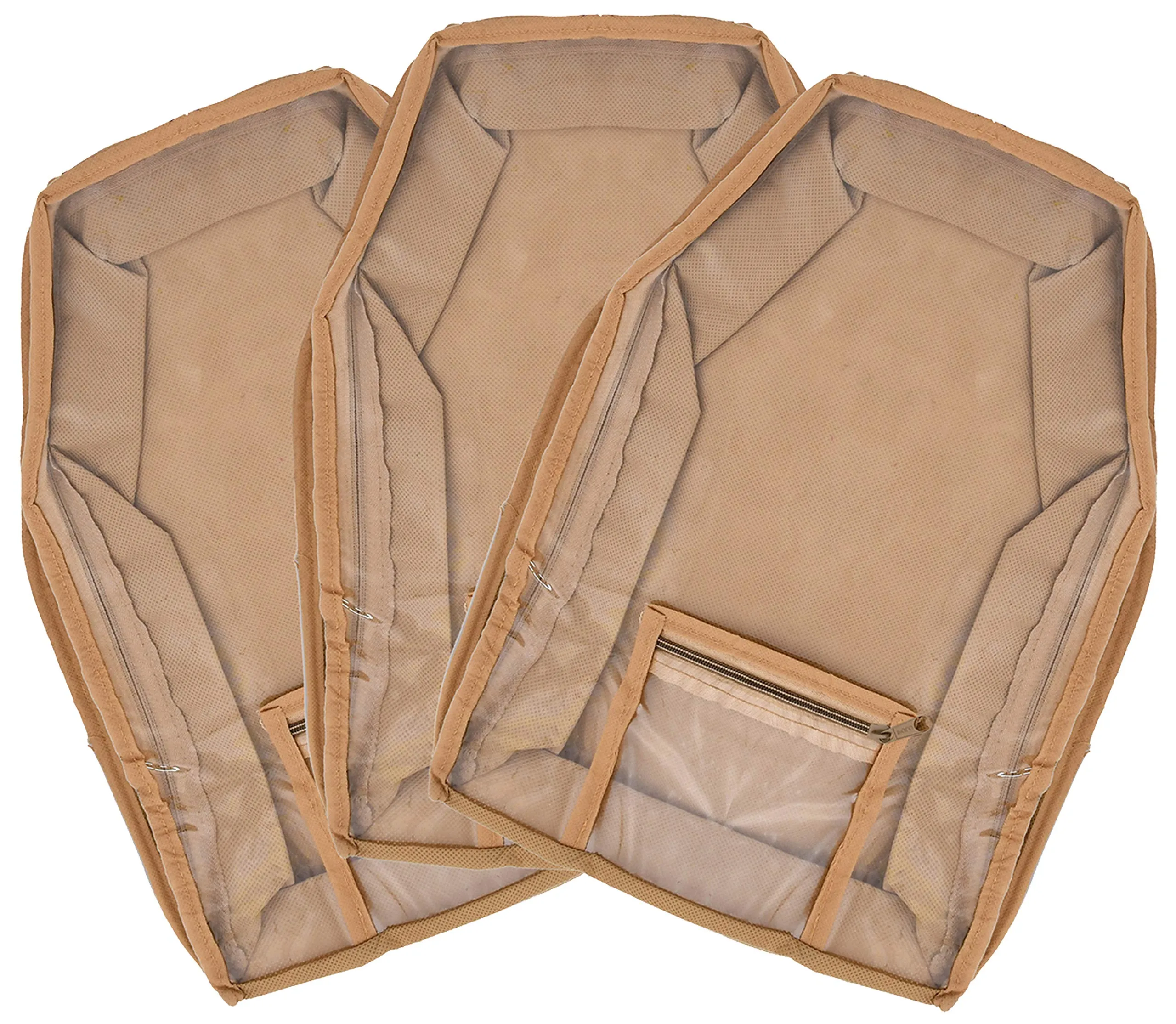 Kuber Industries 3 Piece Non Woven Blouse Cover with Front Transparent Window with Attached Pocket Set (Brown)