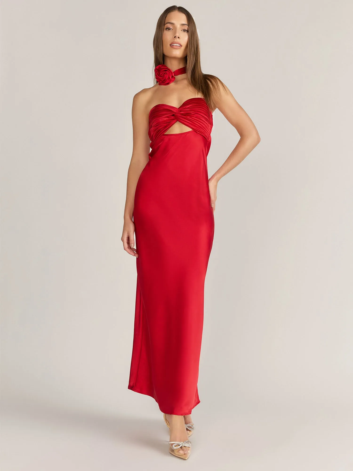 Lena Rosette Cutout Satin Slip Dress - Brands We Love