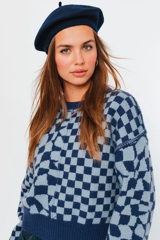 LONG SLEEVE CHECKER BOARD SWEATER