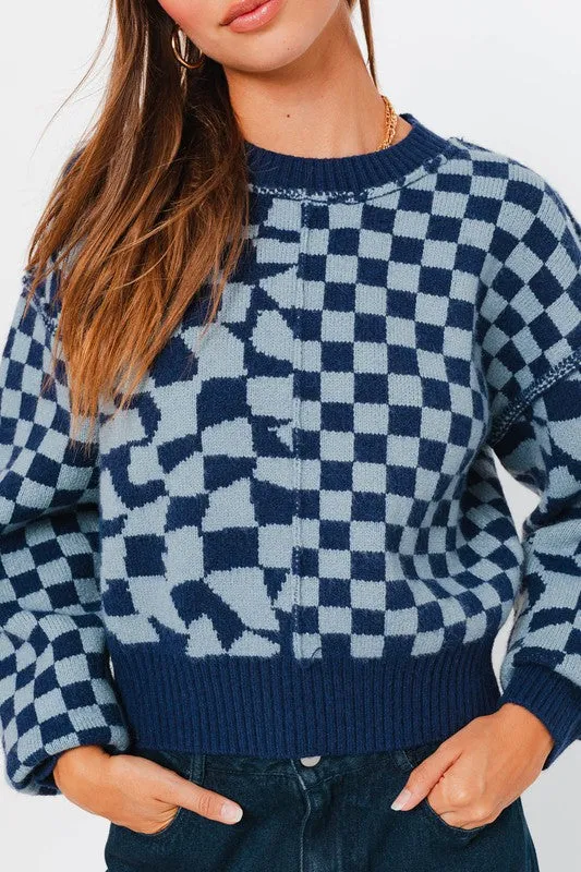 LONG SLEEVE CHECKER BOARD SWEATER