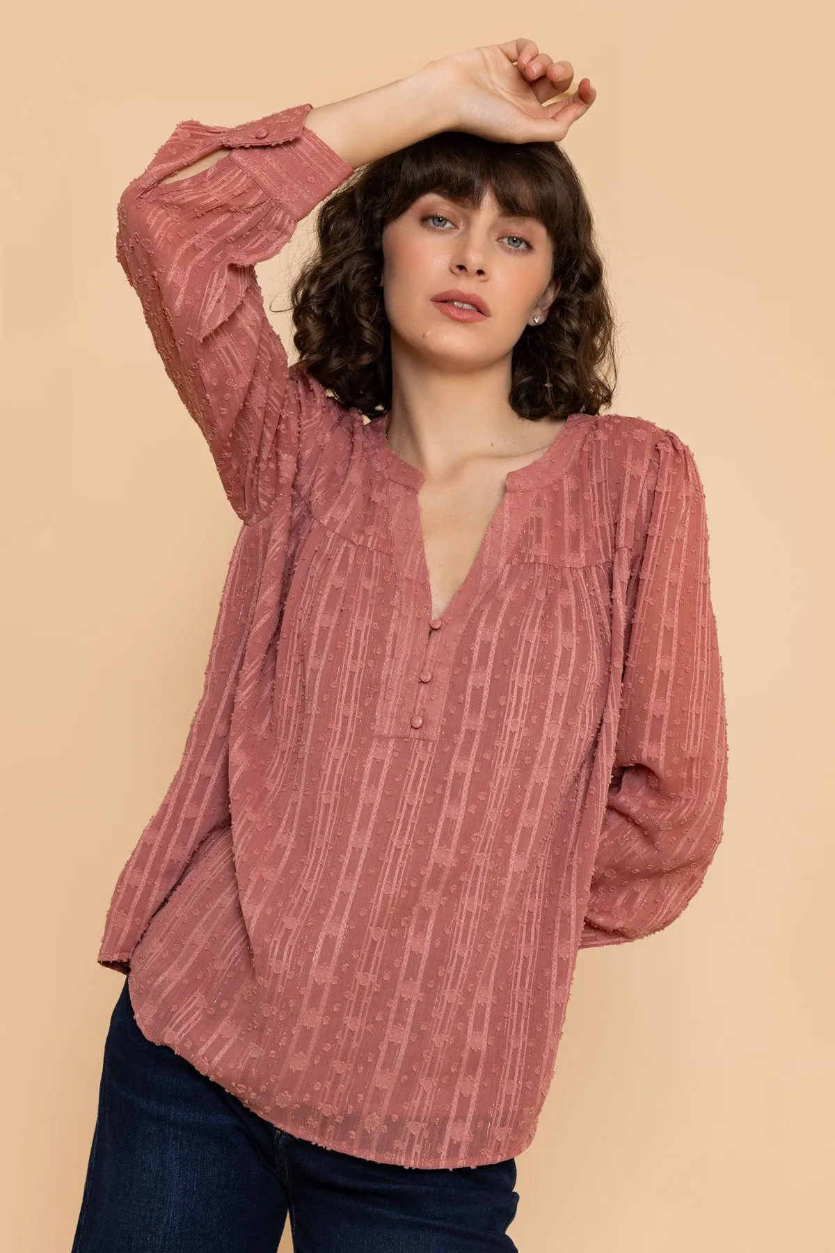 Long Sleeve Lurex Blouse in Rose