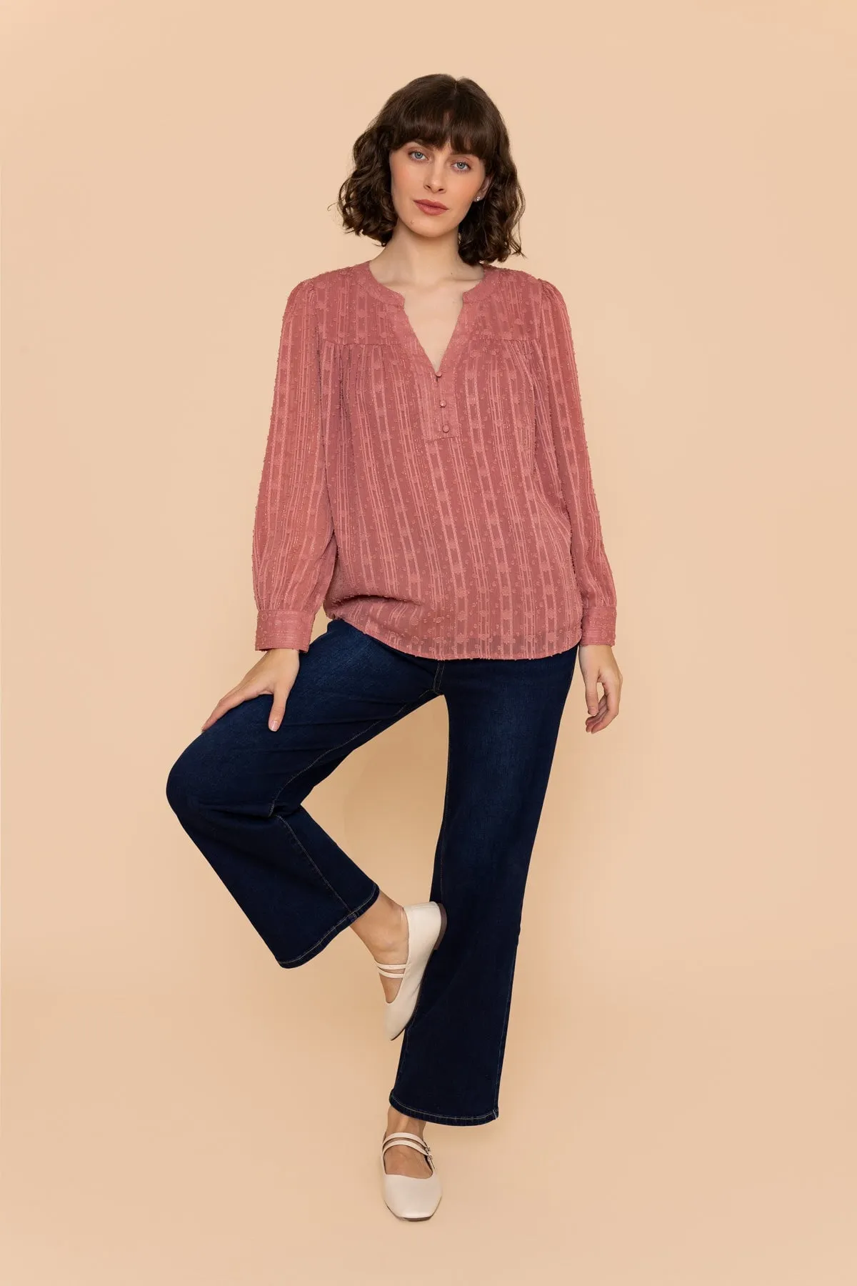 Long Sleeve Lurex Blouse in Rose