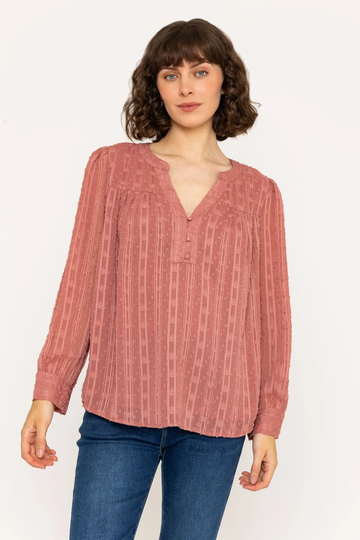 Long Sleeve Lurex Blouse in Rose