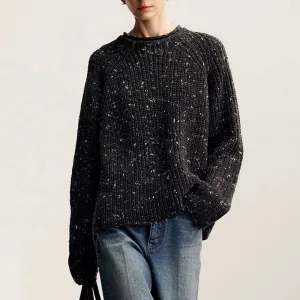 Luxury Melange Knit Roll Neck Raglan Sleeve Wool Blend Oversized Sweater