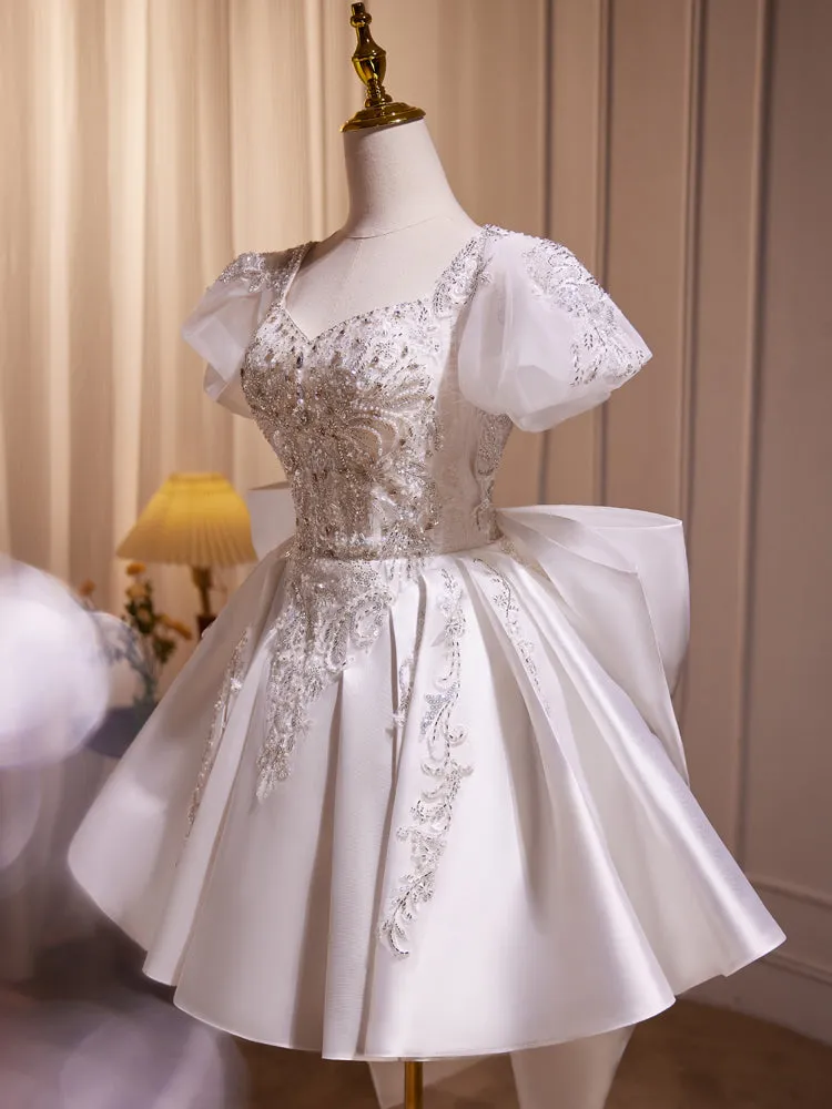 Luxury Short Sleeves Beading Homecoming Dress with Bowknot