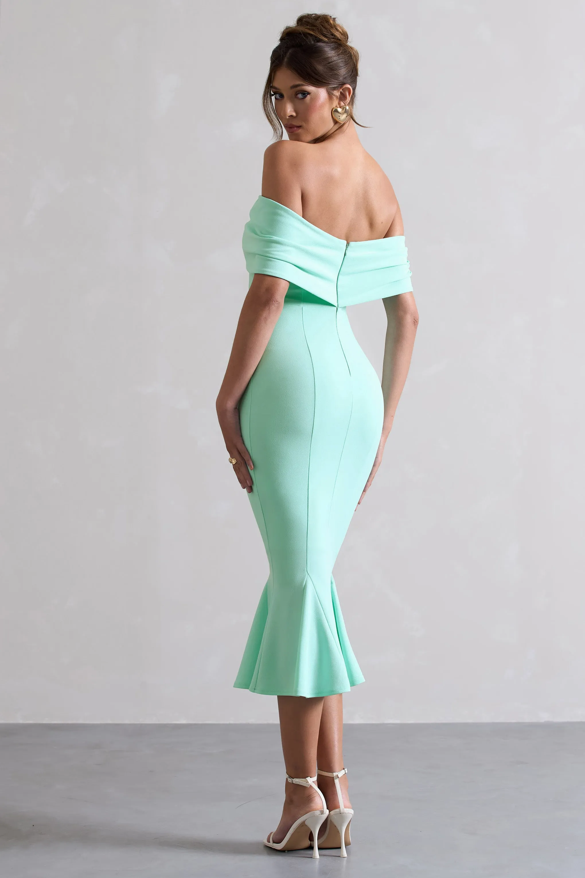 Lydia | Mint Bardot Bow Detail Midi Dress