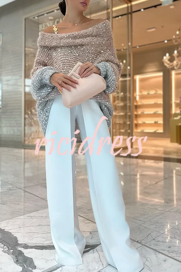 Make It Shine Knit Sequin Off Shoulder Loose Sweater