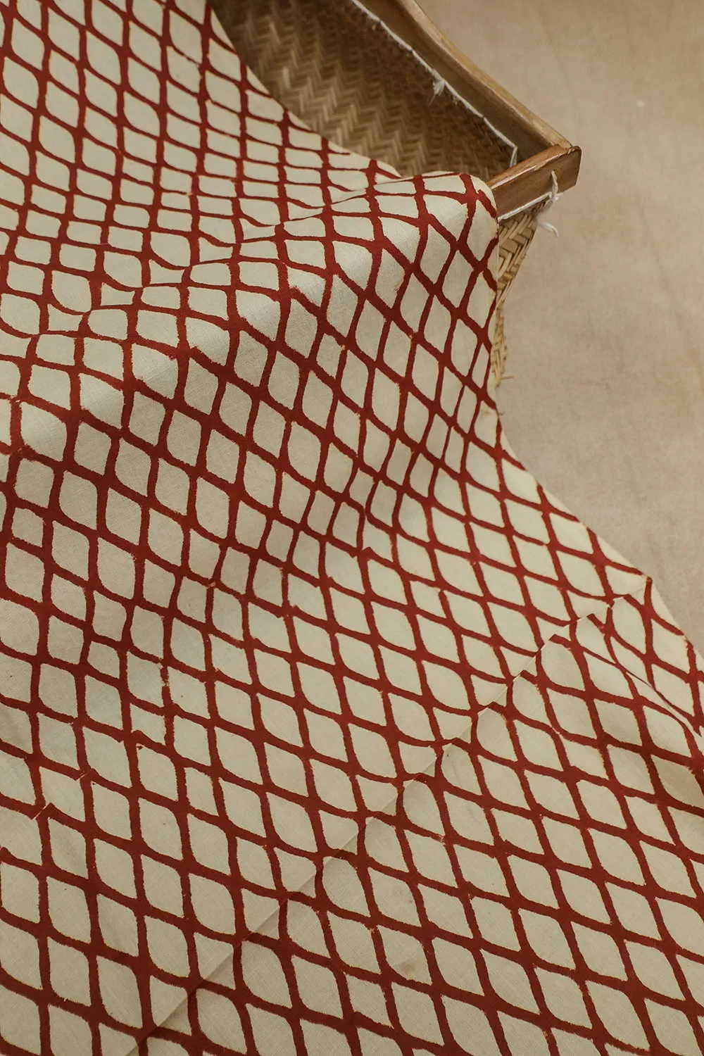 Maroon Pattern on Cream Bagru Cotton Fabric