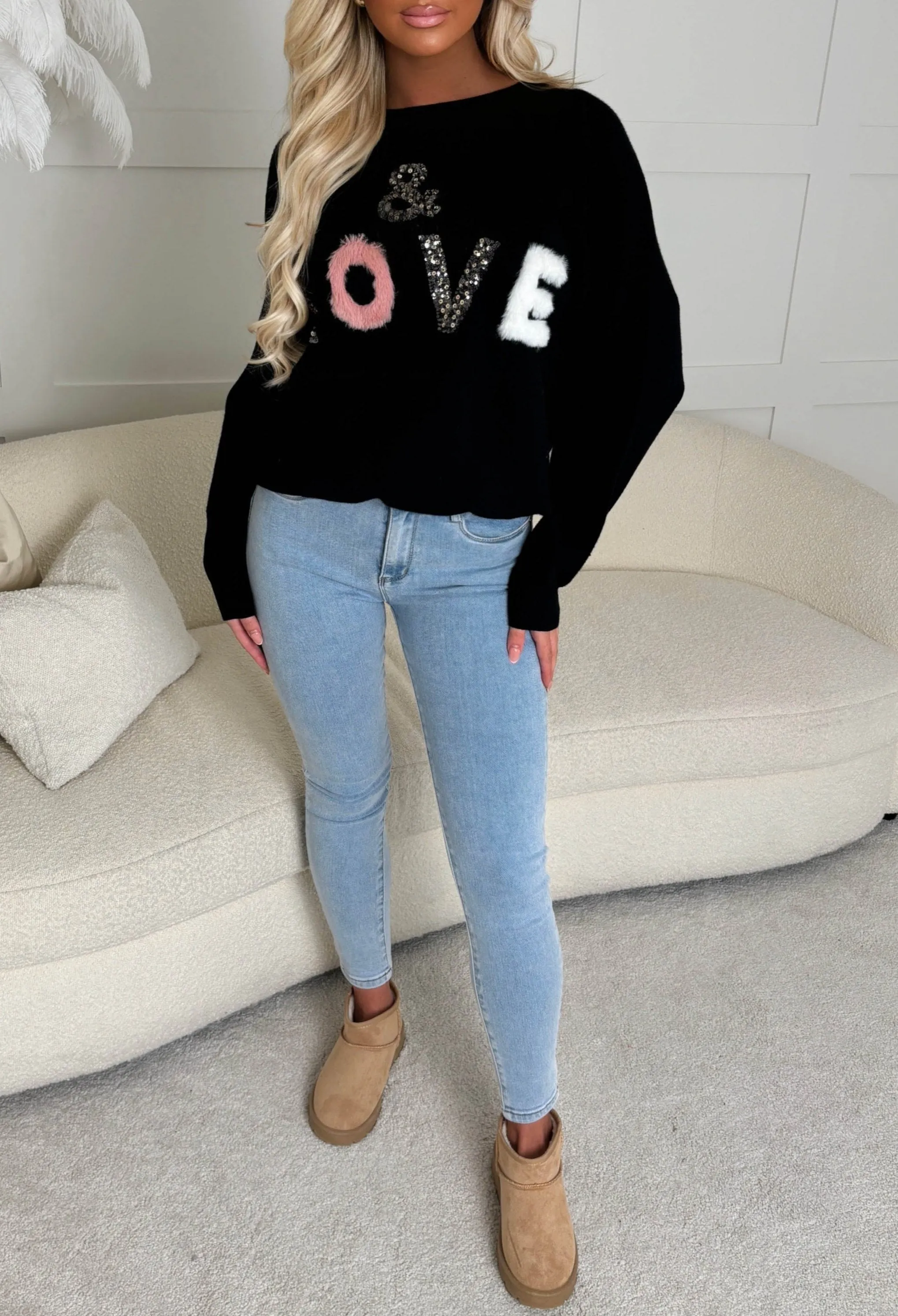 Maxine Black Love Slogan Jumper