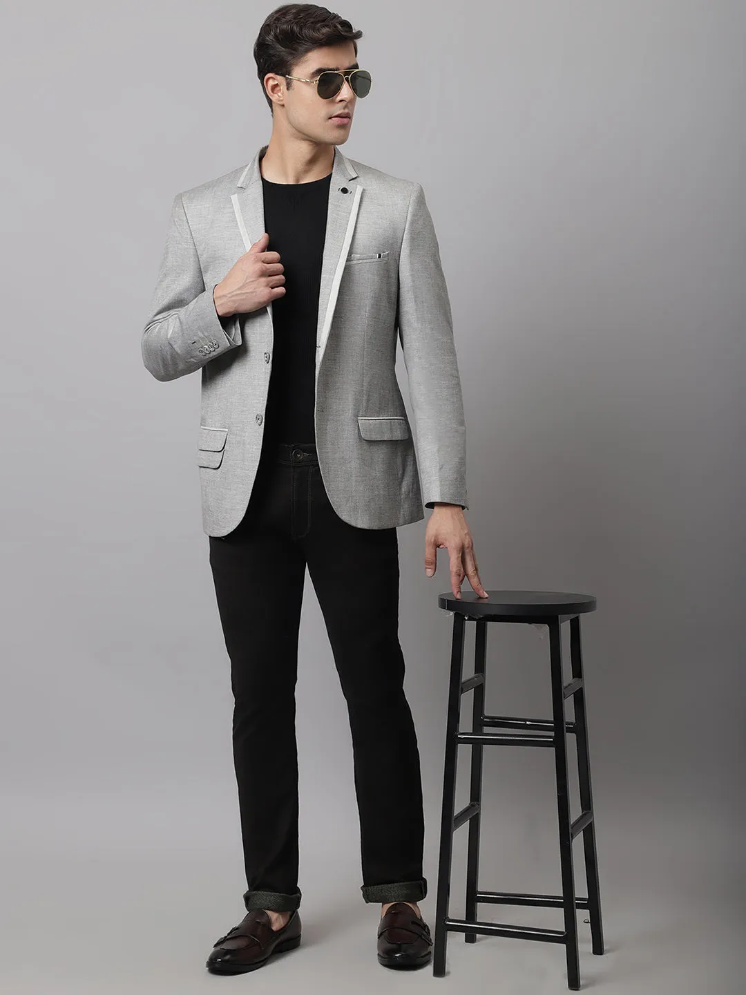 Men Light Grey Casual Blazer